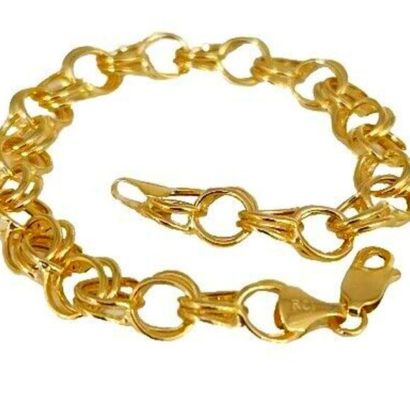 14k Yellow Gold Double Row Chain Link Bracelet 7.2" - Picture 1 of 9